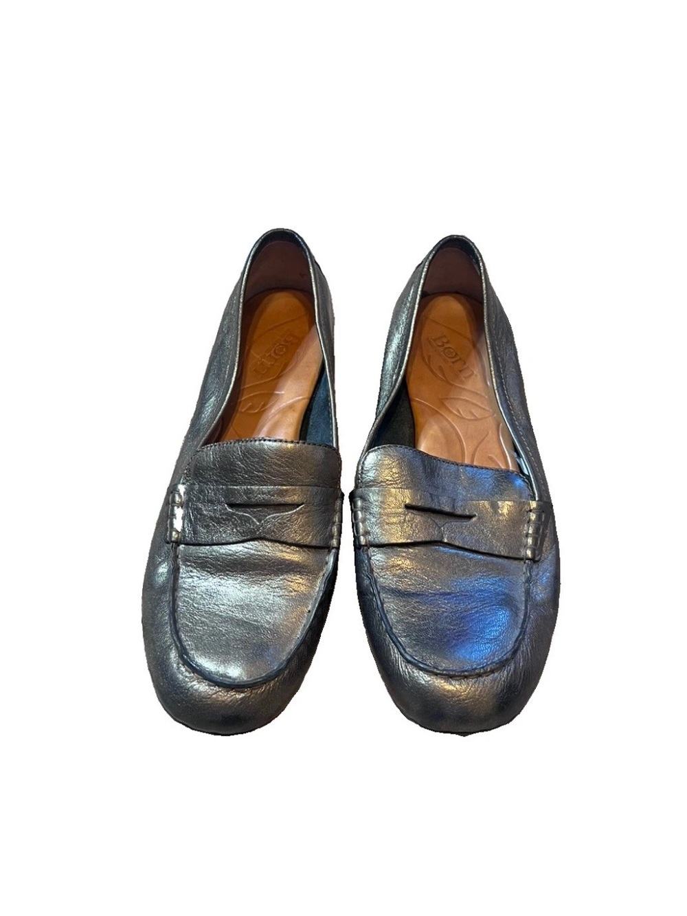 Born Dinah Leather Penny Driving Loafers Flats Slip Ons Shoes Dark Gray Size 8.5